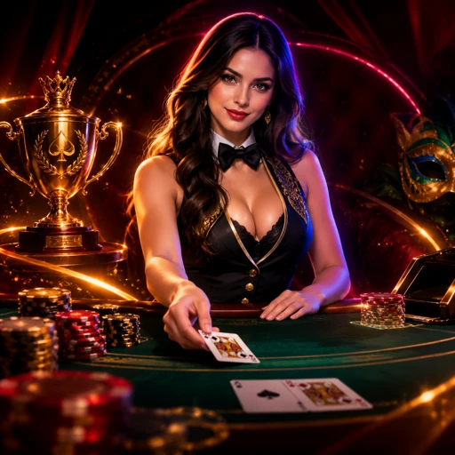 Mesa de blackjack ao vivo com crupiê distribuindo cartas
